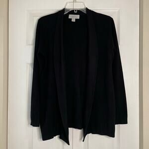 Knit by Hampshire Studio Black Cardigan Sweater Open Front Long Sleeve Sz Small